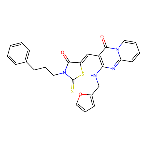 (Z)-5-((2-((furan-2-ylmethyl)amino)-4-oxo-4H-pyrido[1,2-a]pyrimidin-3-yl)methylene)-3-(3-phenylpropyl)-2-thioxothiazolidin-4-one structure