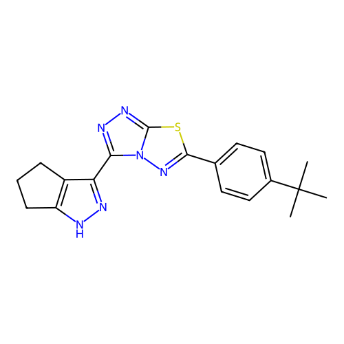 6-(4-(tert-butyl)phenyl)-3-(1,4,5,6-tetrahydrocyclopenta[c]pyrazol-3-yl)-[1,2,4]triazolo[3,4-b][1,3,4]thiadiazole structure