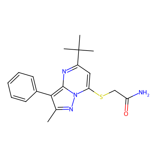 2-((5-(Tert-butyl)-2-methyl-3-phenylpyrazolo[1,5-a]pyrimidin-7-yl)thio)acetamide structure