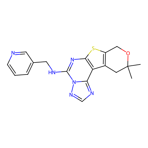 10,10-dimethyl-N-(pyridin-3-ylmethyl)-10,11-dihydro-8H-pyrano[4',3':4,5]thieno[3,2-e][1,2,4]triazolo[1,5-c]pyrimidin-5-amine structure