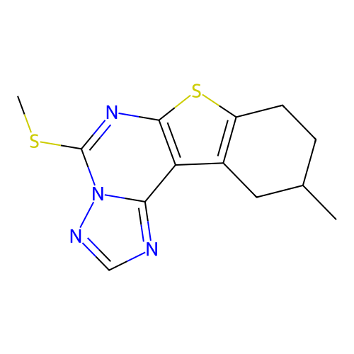 10-methyl-5-(methylsulfanyl)-8,9,10,11-tetrahydro[1]benzothieno[3,2-e][1,2,4]triazolo[1,5-c]pyrimidine structure