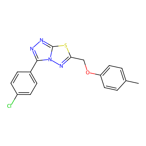 3-(4-chlorophenyl)-6-[(4-methylphenoxy)methyl][1,2,4]triazolo[3,4-b][1,3,4]thiadiazole structure