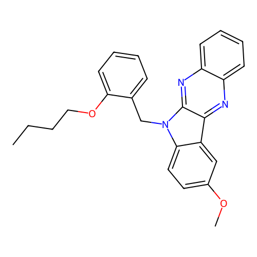 6-(2-butoxybenzyl)-9-methoxy-6H-indolo[2,3-b]quinoxaline structure