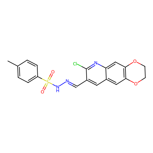 (E)-N'-((7-chloro-2,3-dihydro-[1,4]dioxino[2,3-g]quinolin-8-yl)methylene)-4-methylbenzenesulfonohydrazide structure