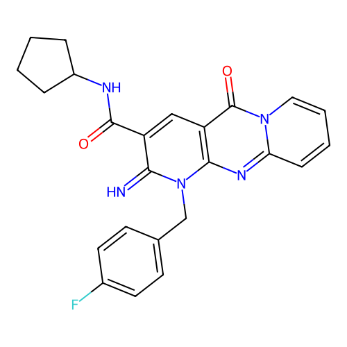 N-cyclopentyl-1-(4-fluorobenzyl)-2-imino-5-oxo-1,5-dihydro-2H-dipyrido[1,2-a:2',3'-d]pyrimidine-3-carboxamide structure