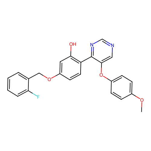 5-[(2-Fluorophenyl)methoxy]-2-[5-(4-methoxyphenoxy)pyrimidin-4-yl]phenol structure