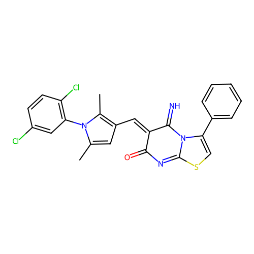 (6Z)-6-[[1-(2,5-dichlorophenyl)-2,5-dimethylpyrrol-3-yl]methylidene]-5-imino-3-phenyl-[1,3]thiazolo[3,2-a]pyrimidin-7-one structure