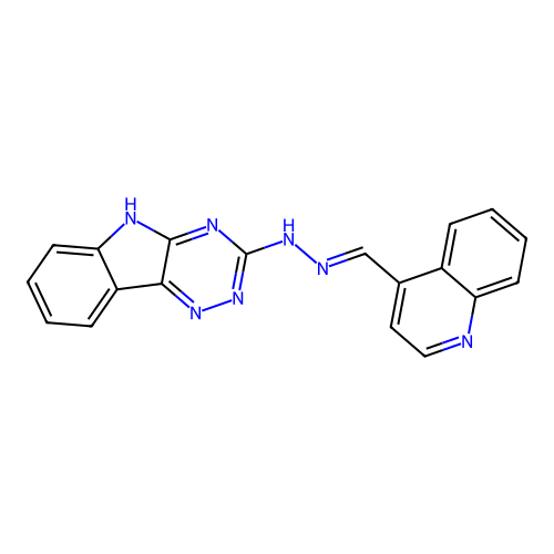 3-[(2E)-2-(quinolin-4-ylmethylidene)hydrazinyl]-5H-[1,2,4]triazino[5,6-b]indole structure