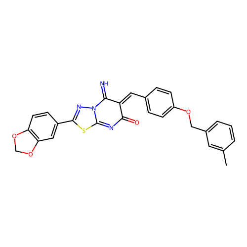 (Z)-2-(benzo[d][1,3]dioxol-5-yl)-5-imino-6-(4-((3-methylbenzyl)oxy)benzylidene)-5H-[1,3,4]thiadiazolo[3,2-a]pyrimidin-7(6H)-one structure