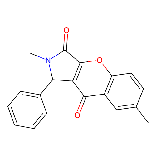 2,7-Dimethyl-1-phenyl-1,2-dihydrochromeno[2,3-c]pyrrole-3,9-dione structure