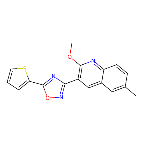 2-Methoxy-6-methyl-3-[5-(thiophen-2-yl)-1,2,4-oxadiazol-3-yl]quinoline structure