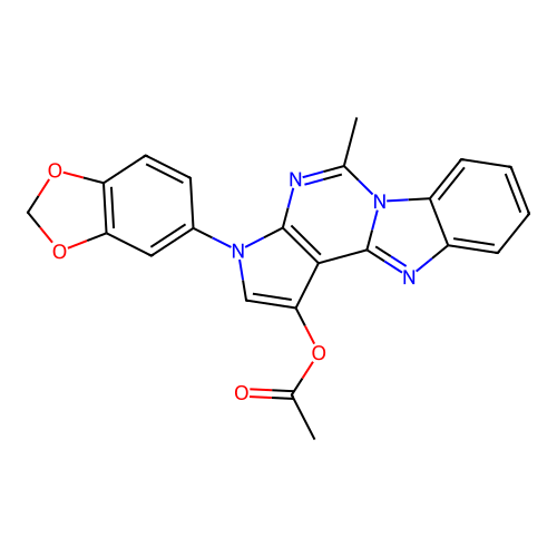 3-(1,3-benzodioxol-5-yl)-5-methyl-3H-pyrrolo[2',3':4,5]pyrimido[1,6-a]benzimidazol-1-yl acetate structure
