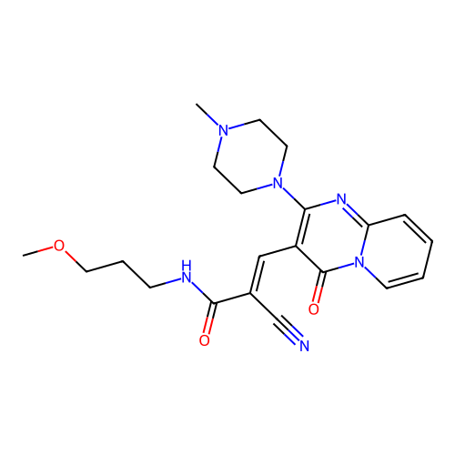 (2E)-2-cyano-N-(3-methoxypropyl)-3-[2-(4-methylpiperazin-1-yl)-4-oxo-4H-pyrido[1,2-a]pyrimidin-3-yl]prop-2-enamide structure