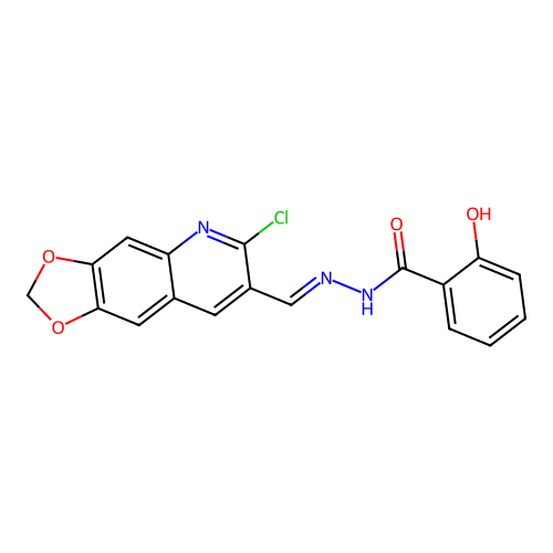 (E)-N'-((6-chloro-[1,3]dioxolo[4,5-g]quinolin-7-yl)methylene)-2-hydroxybenzohydrazide structure