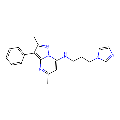 N-(3-imidazol-1-ylpropyl)-2,5-dimethyl-3-phenylpyrazolo[1,5-a]pyrimidin-7-amine structure