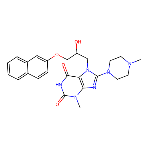 7-(2-hydroxy-3-(naphthalen-2-yloxy)propyl)-3-methyl-8-(4-methylpiperazin-1-yl)-1H-purine-2,6(3H,7H)-dione structure