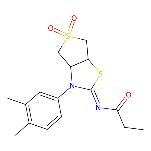 N-[(2Z)-3-(3,4-dimethylphenyl)-5,5-dioxidotetrahydrothieno[3,4-d][1,3]thiazol-2(3H)-ylidene]propanamide structure