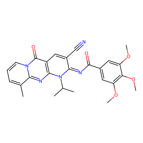(E)-N-(3-cyano-1-isopropyl-10-methyl-5-oxo-1H-dipyrido[1,2-a:2',3'-d]pyrimidin-2(5H)-ylidene)-3,4,5-trimethoxybenzamide structure