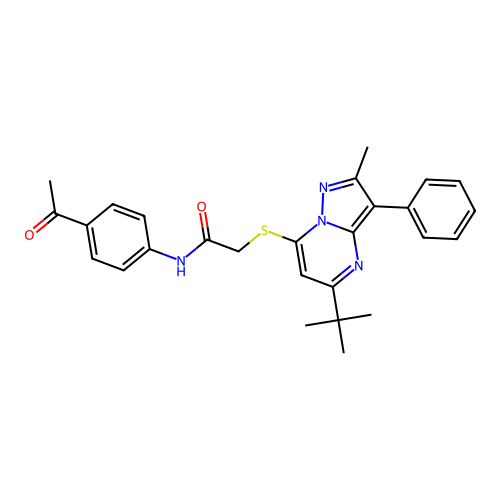 N-(4-acetylphenyl)-2-[(5-tert-butyl-2-methyl-3-phenylpyrazolo[1,5-a]pyrimidin-7-yl)sulfanyl]acetamide structure