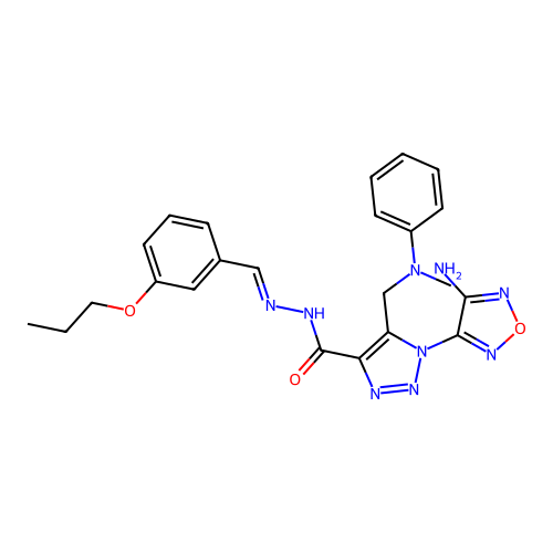 (E)-1-(4-amino-1,2,5-oxadiazol-3-yl)-5-((methyl(phenyl)amino)methyl)-N'-(3-propoxybenzylidene)-1H-1,2,3-triazole-4-carbohydrazide structure
