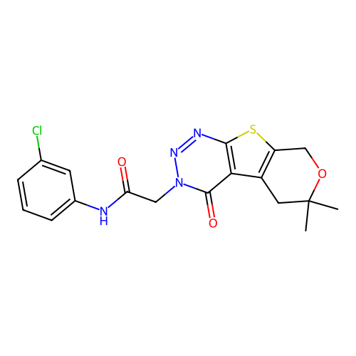 N-(3-chlorophenyl)-2-(6,6-dimethyl-4-oxo-4,5,6,8-tetrahydro-3H-pyrano[4',3':4,5]thieno[2,3-d][1,2,3]triazin-3-yl)acetamide structure