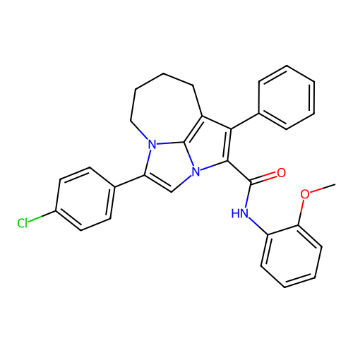 4-(4-chlorophenyl)-N-(2-methoxyphenyl)-1-phenyl-5,6,7,8-tetrahydro-2a,4a-diazacyclopenta[cd]azulene-2-carboxamide structure