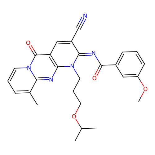 (E)-N-(3-cyano-1-(3-isopropoxypropyl)-10-methyl-5-oxo-1H-dipyrido[1,2-a:2',3'-d]pyrimidin-2(5H)-ylidene)-3-methoxybenzamide structure