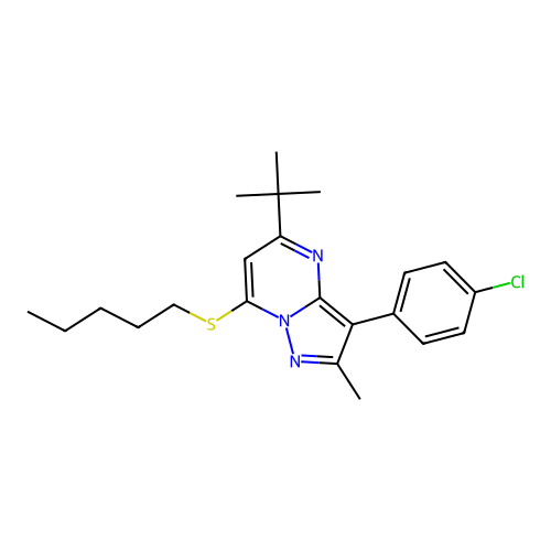 5-tert-butyl-3-(4-chlorophenyl)-2-methyl-7-(pentylsulfanyl)pyrazolo[1,5-a]pyrimidine structure