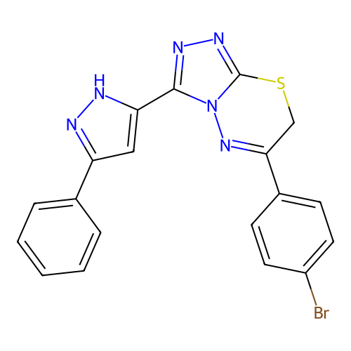 6-(4-bromophenyl)-3-(3-phenyl-1H-pyrazol-5-yl)-7H-[1,2,4]triazolo[3,4-b][1,3,4]thiadiazine structure