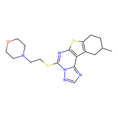 10-methyl-5-{[2-(morpholin-4-yl)ethyl]sulfanyl}-8,9,10,11-tetrahydro[1]benzothieno[3,2-e][1,2,4]triazolo[1,5-c]pyrimidine structure