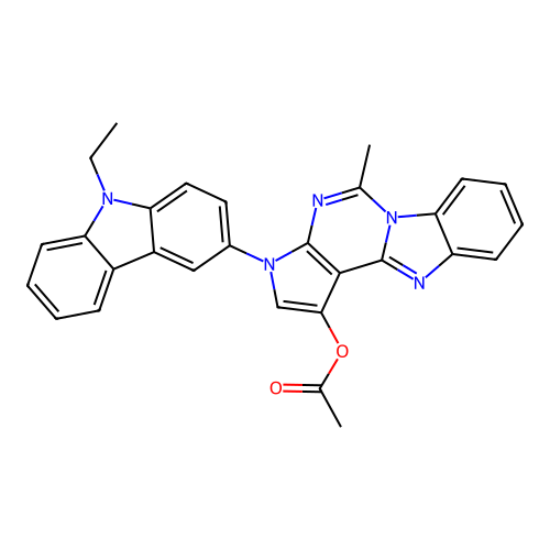3-(9-ethyl-9H-carbazol-3-yl)-5-methyl-3H-benzo[4,5]imidazo[1,2-c]pyrrolo[3,2-e]pyrimidin-1-yl acetate structure