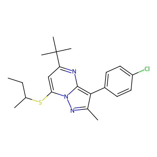 5-(tert-butyl)-7-(sec-butylthio)-3-(4-chlorophenyl)-2-methylpyrazolo[1,5-a]pyrimidine structure