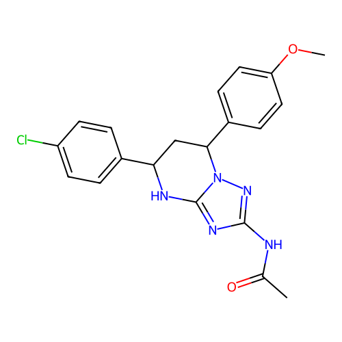 N-(5-(4-chlorophenyl)-7-(4-methoxyphenyl)-4,5,6,7-tetrahydro-[1,2,4]triazolo[1,5-a]pyrimidin-2-yl)acetamide structure