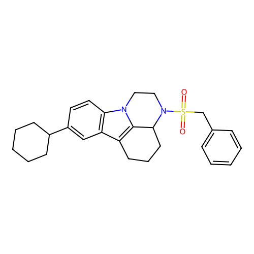 3-(benzylsulfonyl)-8-cyclohexyl-2,3,3a,4,5,6-hexahydro-1H-pyrazino[3,2,1-jk]carbazole structure
