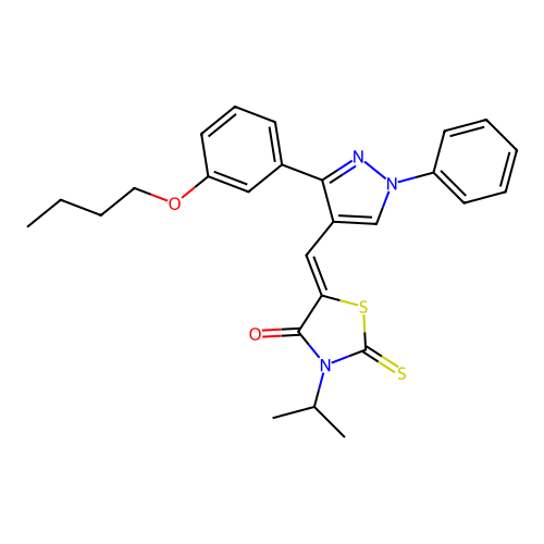 (Z)-5-((3-(3-butoxyphenyl)-1-phenyl-1H-pyrazol-4-yl)methylene)-3-isopropyl-2-thioxothiazolidin-4-one structure
