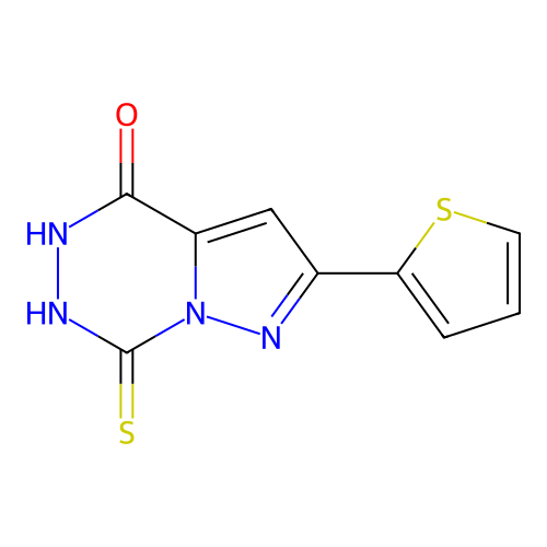 7-sulfanyl-2-(thiophen-2-yl)-4H,5H-pyrazolo(1,5-d)(1,2,4)triazin-4-one structure