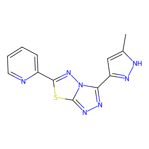 3-(3-Methylpyrazol-5-yl)-6-(2-pyridyl)-1,2,4-triazolo[3,4-b]1,3,4-thiadiazolin e structure