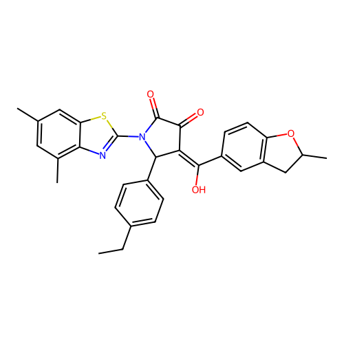 (4E)-1-(4,6-dimethyl-1,3-benzothiazol-2-yl)-5-(4-ethylphenyl)-4-[hydroxy(2-methyl-2,3-dihydro-1-benzofuran-5-yl)methylidene]pyrrolidine-2,3-dione structure