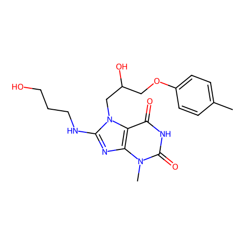7-(2-hydroxy-3-(p-tolyloxy)propyl)-8-((3-hydroxypropyl)amino)-3-methyl-1H-purine-2,6(3H,7H)-dione structure