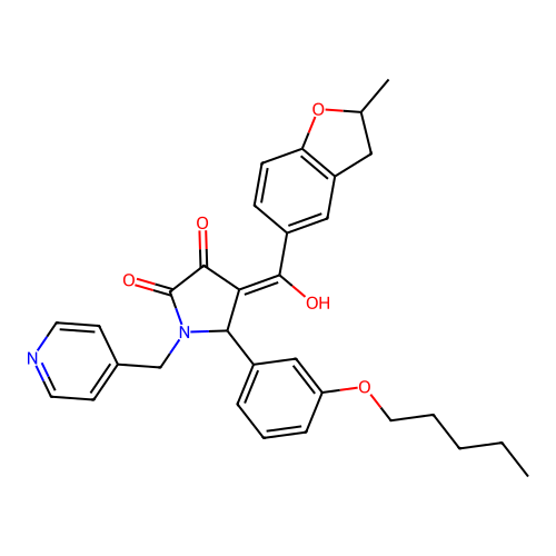 (4E)-4-[hydroxy-(2-methyl-2,3-dihydro-1-benzofuran-5-yl)methylidene]-5-(3-pentoxyphenyl)-1-(pyridin-4-ylmethyl)pyrrolidine-2,3-dione structure