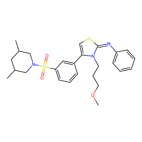 N-[(2E)-4-{3-[(3,5-dimethylpiperidin-1-yl)sulfonyl]phenyl}-3-(3-methoxypropyl)-1,3-thiazol-2(3H)-ylidene]aniline structure