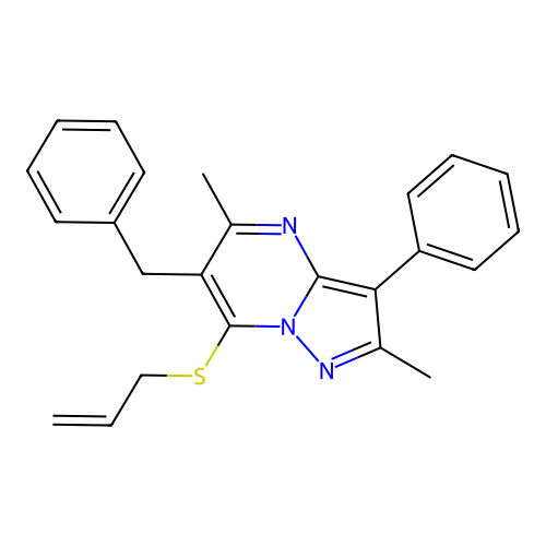 6-benzyl-2,5-dimethyl-3-phenyl-7-(prop-2-en-1-ylsulfanyl)pyrazolo[1,5-a]pyrimidine structure
