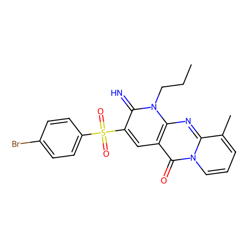 3-[(4-bromophenyl)sulfonyl]-2-imino-10-methyl-1-propyl-1,2-dihydro-5H-dipyrido[1,2-a:2',3'-d]pyrimidin-5-one structure