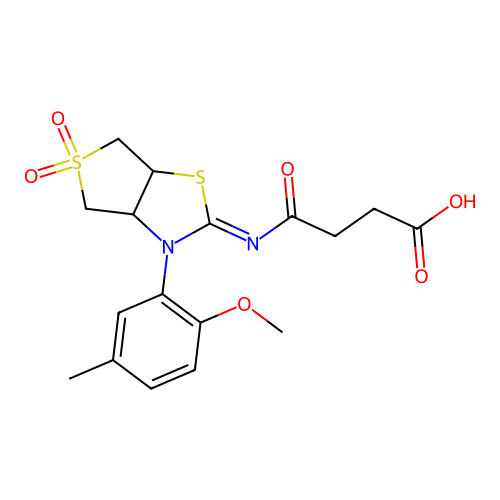 (Z)-4-((3-(2-methoxy-5-methylphenyl)-5,5-dioxidotetrahydrothieno[3,4-d]thiazol-2(3H)-ylidene)amino)-4-oxobutanoic acid structure