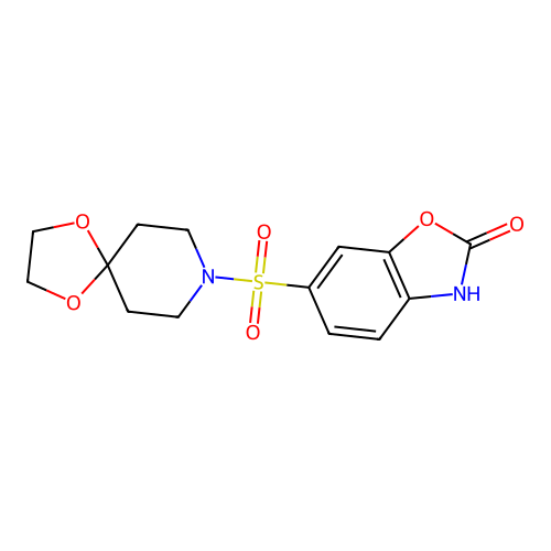 6-(1,4-dioxa-8-azaspiro[4.5]dec-8-ylsulfonyl)-1,3-benzoxazol-2(3H)-one structure