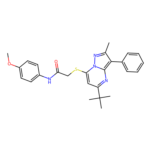 2-[(5-tert-butyl-2-methyl-3-phenylpyrazolo[1,5-a]pyrimidin-7-yl)sulfanyl]-N-(4-methoxyphenyl)acetamide structure