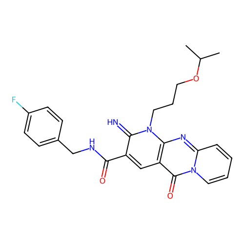 N~3~-(4-fluorobenzyl)-2-imino-1-(3-isopropoxypropyl)-5-oxo-1,5-dihydro-2H-dipyrido[1,2-a:2,3-d]pyrimidine-3-carboxamide structure