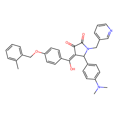 (4E)-5-(4-dimethylaminophenyl)-4-[hydroxy-[4-[(2-methylphenyl)methoxy]phenyl]methylidene]-1-(pyridin-3-ylmethyl)pyrrolidine-2,3-dione structure