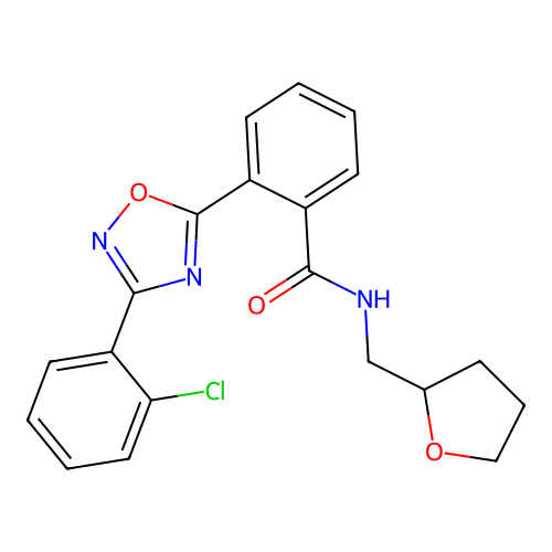 2-[3-(2-chlorophenyl)-1,2,4-oxadiazol-5-yl]-N-(oxolan-2-ylmethyl)benzamide structure