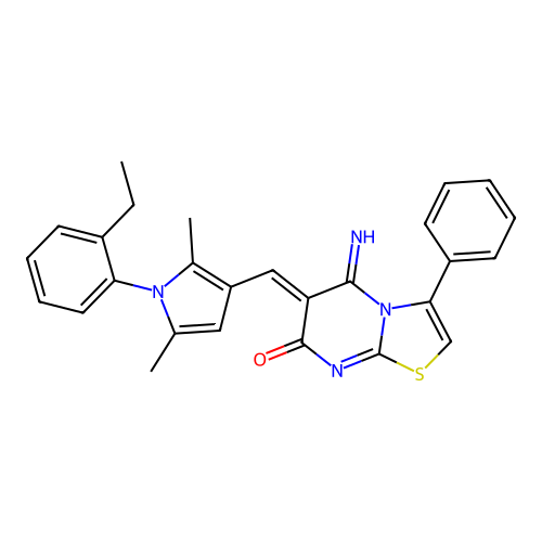 (6Z)-6-[[1-(2-ethylphenyl)-2,5-dimethylpyrrol-3-yl]methylidene]-5-imino-3-phenyl-[1,3]thiazolo[3,2-a]pyrimidin-7-one structure